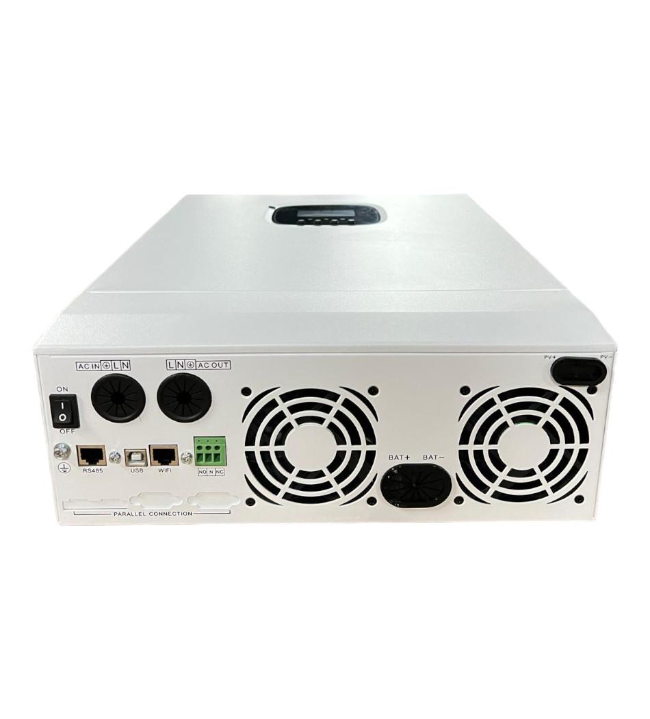 Descripción
Eficiencia
MPPT avanzado con eficiencia de hasta 99,9%
Múltiples modos de carga y descarga disponibles

Confiable
Produce energía CA de onda sinusoidal pura de alta calidad
Salida confiable para períodos prolongados de potencia nominal

Seguridad
360 grados de seguridad desde el hardware hasta el software
Múltiples aprobaciones de seguridad disponibles

Fácil de usar
Diseño industrial con estética moderna
Fácil de instalar y fácil de usar

Todo en uno
Admite muchos tipos de baterías, Admite comunicación inteligente BMS con batería de iones de litio BMS exclusivo de batería de iones de litio con activación dual. Admite monitoreo remoto de operación.
Potencia nominal de salida: 1600 W.
Tensión nominal de salida: 220 Vac (monofásica/trifásica en paralelo).
Frecuencia nominal de CA: 50 Hz/60 Hz.
Forma de onda: Onda sinusoidal pura.
Tiempo de conmutación: 10 ms (típico).
Tipo de batería: Plomo ácido / Li-ion / Definido por el usuario.
Voltaje nominal de la batería: 12 V.
Rango de voltaje: 40~60 Vcc.
Corriente de carga máxima MPPT: 60 A.
Corriente de carga máxima de la batería red/generador: 60 A.
Corriente de carga máxima híbrida: 60 A.
ENTRADA PV Número de seguidores MPPT: 1.
Potencia máxima del conjunto fotovoltaico: 3000 W.
Corriente de entrada máxima: 22 A.
Voltaje máximo de circuito abierto: 400 VCC.
Rango de voltaje MPPT: 30-450 VCC.
Rango de voltaje de entrada: Modo UPS: 170~280 Vca; Modo APL: 90~280 Vac.
Rango de frecuencia: 50/60 Hz.
Eficiencia de seguimiento MPPT: 99,9 %.
Eficiencia máxima del inversor de batería: 92 %.
Grado de protección: IP20, solo interior.
Rango de temperatura en funcionamiento: -10°C~55°C Ruido: <60dB.
Método de enfriamiento: ventilador interno