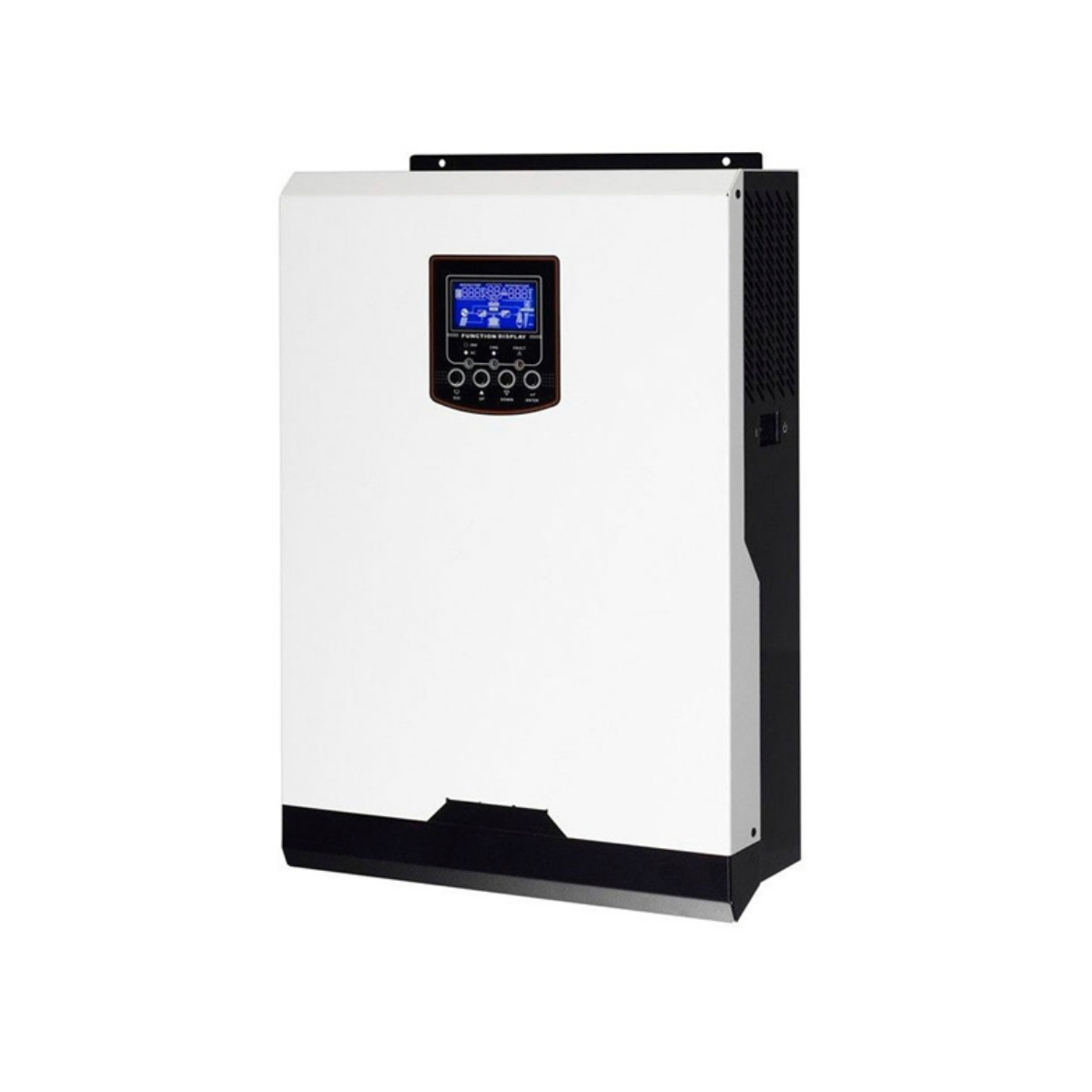 Inversor cargador onda pura de 1000W nominales PWM

Puede entregar 2000W peak (pocos segundos)
Para banco de baterías 12V
Puede procesar hasta 600w de generación solar. La potencia instalada del campo solar puede ser mayor a 600w. La potencia real generada variara según condiciones: ambientales, geográficas, suciedad, grados de inclinación y pérdida.
Controlador PWM integrado de 50A
Máxima tensión entrada solar (Voc en paneles): 55Vdc
Pantalla LCD para visualizar diferentes parámetros
Configuración modo UPS o Solar
No inyecta excedentes por lo que no requiere certificación